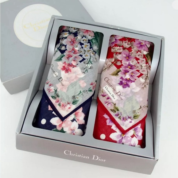 Dior Accessories - Authentic Christian Dior Floral print, set of 2 handkerchief cotton [Used]